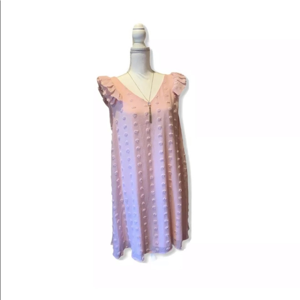 Jodifl large NWT Pink Sleeveless 100% poly lined dress with necklace